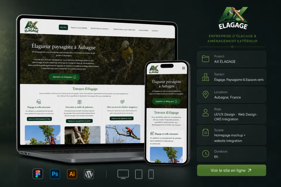 Présentation desktop et mobile : AX Élagage